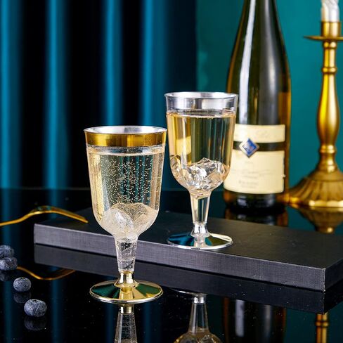 N9R 30 Pack Plastic Wine Glasses with Gold Rim, 6 Oz Plastic Wine glasses with Stem, Disposable Wine Cups Reusable Suitable for Party Weeding Birthday in Saudi Arabia