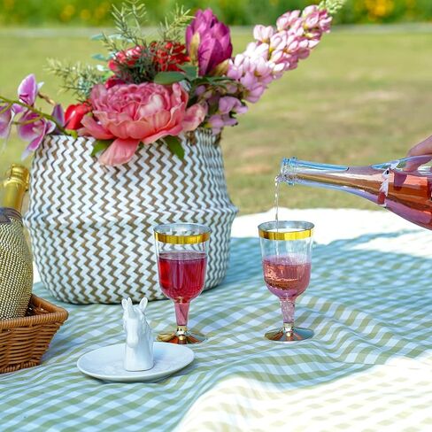 N9R 30 Pack Plastic Wine Glasses with Gold Rim, 6 Oz Plastic Wine glasses with Stem, Disposable Wine Cups Reusable Suitable for Party Weeding Birthday in Saudi Arabia