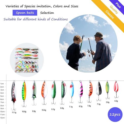 EXAURAFELIS 10/30pcs Fishing Lure Spinnerbait with Feathered Treble Hooks Rooster Tail Fishing Lures Spoon Lures for Bass Salmon Trout Spinner Baits with Tackle Box in Kuwait