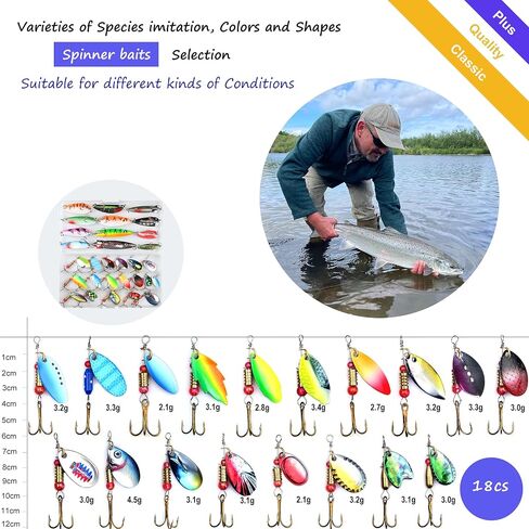 EXAURAFELIS 10/30pcs Fishing Lure Spinnerbait with Feathered Treble Hooks Rooster Tail Fishing Lures Spoon Lures for Bass Salmon Trout Spinner Baits with Tackle Box in Kuwait