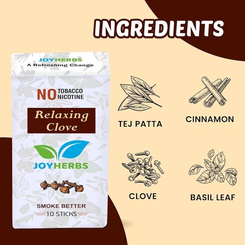 سجائر JOYHERBS القرنفل العشبية الطبيعية - مزيج من الأعشاب - خالية من التبغ والنيكوتين، عبوة واحدة - 10 دخان in Kuwait