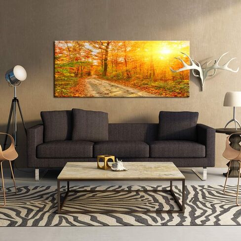 KREATIVE ARTS Large Wall Art Fall Scenery Canvas Prints Panorama Forest in Vibrant Warm Colors Sun Shining Through Leaves Pictures Autumn HD Printed Painting Framed Art Works Home Walls 48x20 in Saudi Arabia