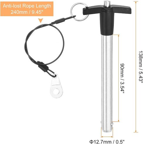 uxcell 2 Pcs T Handle Quick Release Pin, 3/8" x 4"(Dia. x L) 304 Stainless Steel Push-Button Quick Release Pin with Lanyard Cable for Audio Bimini Top Marine Hardware, Silver in Saudi Arabia