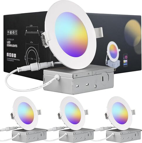 4 Inch Smart Recessed Light, APP Control Dimmable Recessed RGB led Lights, Ultra-Thin 9W 900LM Smart Can Lighting, Color Changing Recessed Light Compatible with Alexa/Google Assistant, 4pack in Saudi Arabia