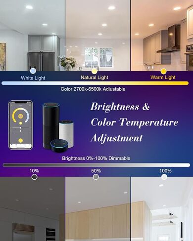 4 Inch Smart Recessed Light, APP Control Dimmable Recessed RGB led Lights, Ultra-Thin 9W 900LM Smart Can Lighting, Color Changing Recessed Light Compatible with Alexa/Google Assistant, 4pack in Saudi Arabia