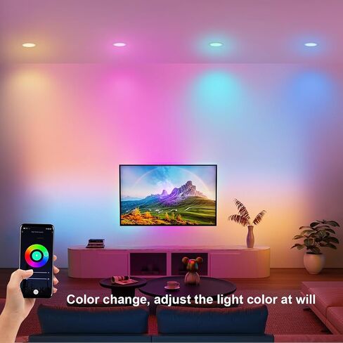 4 Inch Smart Recessed Light, APP Control Dimmable Recessed RGB led Lights, Ultra-Thin 9W 900LM Smart Can Lighting, Color Changing Recessed Light Compatible with Alexa/Google Assistant, 4pack in Saudi Arabia