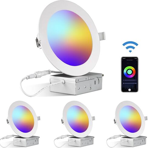 4 Inch Smart Recessed Light, APP Control Dimmable Recessed RGB led Lights, Ultra-Thin 9W 900LM Smart Can Lighting, Color Changing Recessed Light Compatible with Alexa/Google Assistant, 4pack in Saudi Arabia