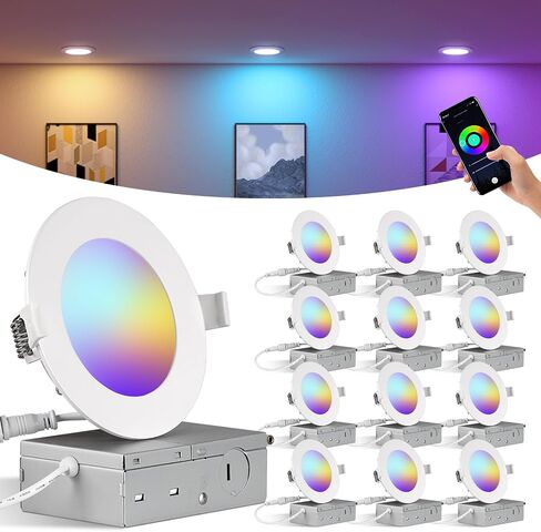4 Inch Smart Recessed Light, APP Control Dimmable Recessed RGB led Lights, Ultra-Thin 9W 900LM Smart Can Lighting, Color Changing Recessed Light Compatible with Alexa/Google Assistant, 4pack in Saudi Arabia