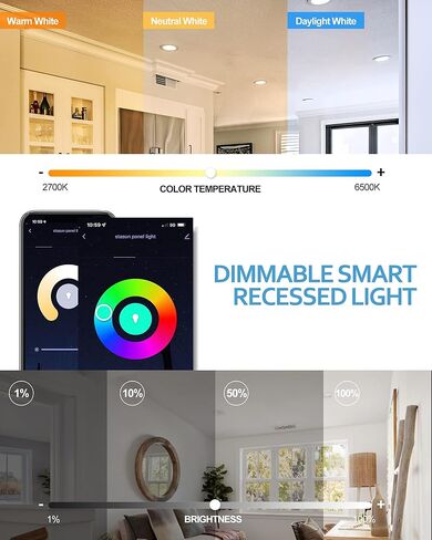 4 Inch Smart Recessed Light, APP Control Dimmable Recessed RGB led Lights, Ultra-Thin 9W 900LM Smart Can Lighting, Color Changing Recessed Light Compatible with Alexa/Google Assistant, 4pack in Saudi Arabia