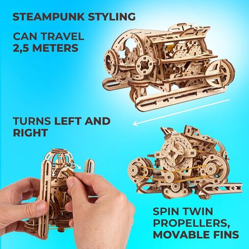 UGEARS Steampunk Airship - Ugears Wooden 3D Puzzles for Adults - Wood Mechanical Model with Moving Parts for Adults to Build - Building Kits Brain Teaser Puzzles - Retro Airship Wooden Models in Kuwait