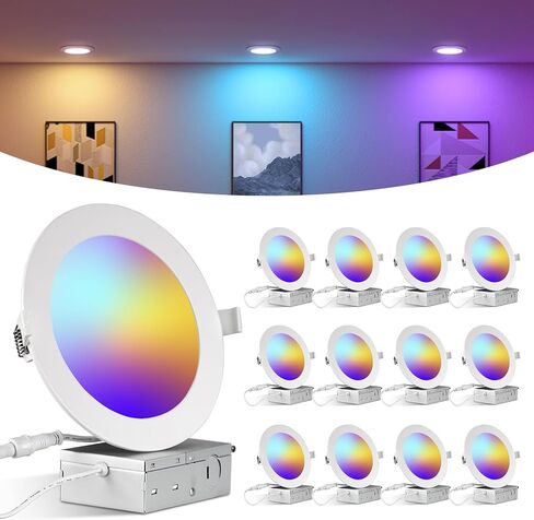 4 Inch Smart Recessed Light, APP Control Dimmable Recessed RGB led Lights, Ultra-Thin 9W 900LM Smart Can Lighting, Color Changing Recessed Light Compatible with Alexa/Google Assistant, 4pack in Saudi Arabia