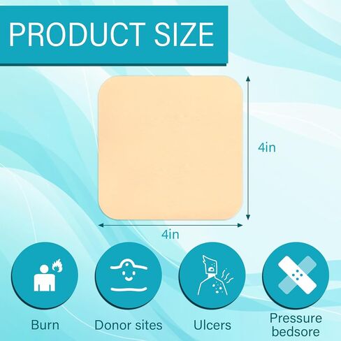 10 Pcs Foam Wound Dressing Non Adhesive Hydrophilic Absorbent Silicone Foam Dressing Waterproof Bandage Cuttable Pads Without Border for Wounds Care 4"x4" in Saudi Arabia