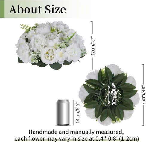 BLOSMON White Peony Flower Balls: 10pc 9.5 Inch Artificial Peonies Floral Arrangement Bouquet Wedding Centerpieces Decoration - Fake Silk Kissing Ball Center Piece Home Party Baby Shower Decor in Kuwait