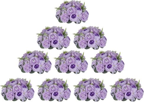 BLOSMON White Peony Flower Balls: 10pc 9.5 Inch Artificial Peonies Floral Arrangement Bouquet Wedding Centerpieces Decoration - Fake Silk Kissing Ball Center Piece Home Party Baby Shower Decor in Kuwait