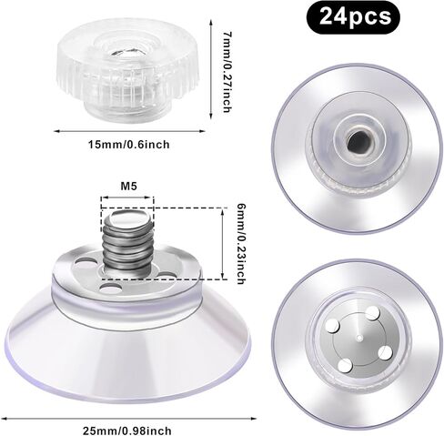 24 Pack Suction Cups with Screw,Ø 25mm Suction Cup Hooks Glass Sucker Pads Clear PVC Sucker Pads for Window Extra Strong Adhesive Suction Holder Rubber Sucker Pad with Metal Screw in Saudi Arabia
