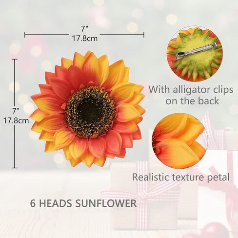 6" Large Artificial Sunflowers Heads, 8PCS Fake Sunflowers Head with Clips Burgundy Silk Flowers Petals for Crafts Fake Sunflowers Decor for Home Party Wedding Shower Room DIY Wreath Gift Box in Saudi Arabia
