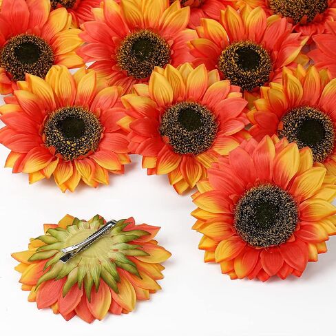 6" Large Artificial Sunflowers Heads, 8PCS Fake Sunflowers Head with Clips Burgundy Silk Flowers Petals for Crafts Fake Sunflowers Decor for Home Party Wedding Shower Room DIY Wreath Gift Box in Saudi Arabia