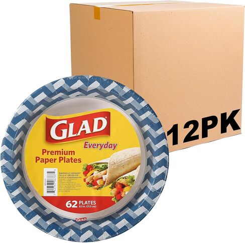 أطباق ورقية للاستعمال مرة واحدة من Glad بتصميم منسوج أزرق مقاس 10 بوصات | ألواح ورقية مقاومة للنقع والقطع وقابلة للاستخدام في الميكروويف، أطباق شديدة التحمل للاستخدام اليومي | 10 بوصات، 44 قطعة in Kuwait