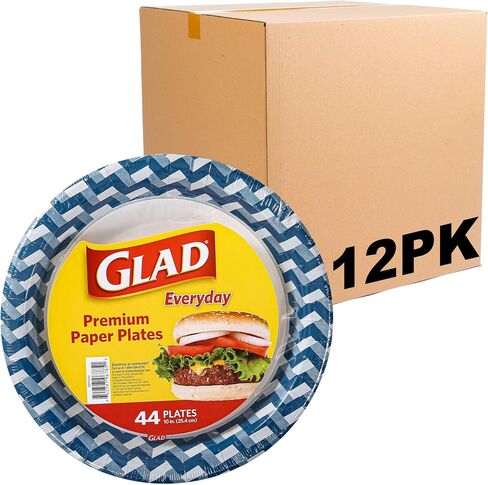 أطباق ورقية للاستعمال مرة واحدة من Glad بتصميم منسوج أزرق مقاس 10 بوصات | ألواح ورقية مقاومة للنقع والقطع وقابلة للاستخدام في الميكروويف، أطباق شديدة التحمل للاستخدام اليومي | 10 بوصات، 44 قطعة in Kuwait