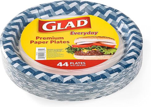 أطباق ورقية للاستعمال مرة واحدة من Glad بتصميم منسوج أزرق مقاس 10 بوصات | ألواح ورقية مقاومة للنقع والقطع وقابلة للاستخدام في الميكروويف، أطباق شديدة التحمل للاستخدام اليومي | 10 بوصات، 44 قطعة in Kuwait