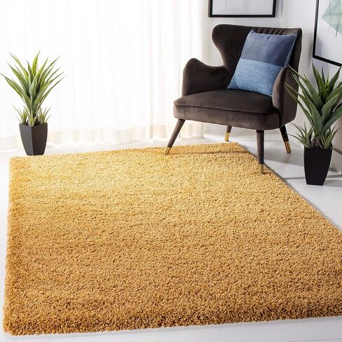 SAFAVIEH Hudson Shag Collection Accent Rug - 3' x 5', Gold, Modern Solid Design, Non-Shedding & Easy Care, 2-inch Thick Ideal for High Traffic Areas in Entryway, Living Room, Bedroom (SGH220D) in Saudi Arabia