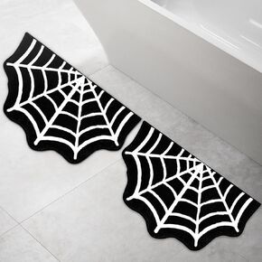 2 pcs Spider Web Bath Mat, Halloween Bathroom Rugs Carpet Goth Half Circle Non-Slip Doormat for Kitchen, Bedroom, Living Home, 31 x 20 inch