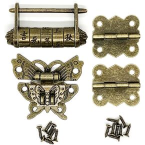 Mini Antique Butterfly Hasp Latch Hinges Vintage Chinese Characters Combination Password Lock Padlocks Decorative Bronze Retro Chest Hardware for Cabinet Jewelry Box Small Wooden Box Crafts Wood Box
