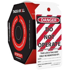 Accuform 250 Lockout Tags by-The-Roll, Danger Do Not Operate Equipment Locked Out, US Made OSHA Compliant Tags, Tear & Water Resistant PF-Cardstock, 6.25"x 3", TAR470