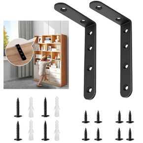 PTKSZGT Furniture Anchors (4 Packs) Anti Tip Furniture Anchors for Baby Pet Proofing,Furniture Wall Anchor Furniture Dresser Bookshelf Falling Prevention Device for Children 5" x 3" Black