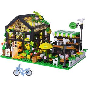Flower House Building Mini Set, City Street View Greenhouse Building Blocks Toy, Halloween Xmas Gift for Friends or Girls 8-12 Year