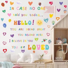 Colorful Inspirational Wall Decals,Motivational Sayings Wall Stickers,Multicolor Classroom Quotes Wall Decals,Balloons Sun Positive Phrases Decals for Nursery Kids Room Bedroom Wall Decoration
