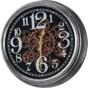 SOFE 14 Inch Wall Clock with Moving Gears, Round Silent Wall Clock Non Ticking, Antique Gold Metal Roman Numeral Clock for Wall, Quartz Battery Operated Wall Clock, Kitchen Clocks Wall Decorative