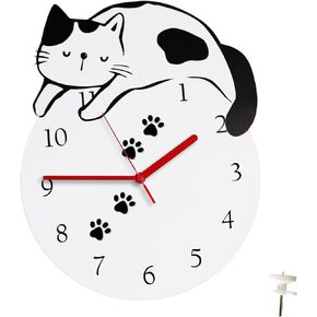 3D Cute Wall Clock Non-Ticking Silent Kids Room Decorative Clock with Unique Lovely Cartoon Shape - Cut Cat 12inch (White/Black)