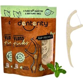 Biodegradable Dental Floss Picks, Earth Friendly Handle, Mint, 75ct Pack of 1, White
