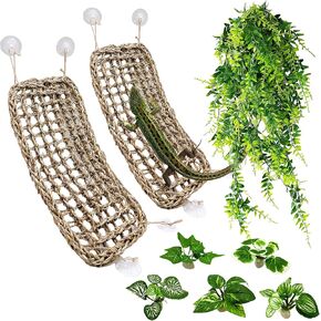 Tfwadmx Bearded Dragon Hammock Lizard Lounger Natural Seagrass Fiber Reptile Climbing Toys Bearded Dragon Tank Accessories Jungle Climber Vines Decor for Hermit Crabs Geckos Snakes