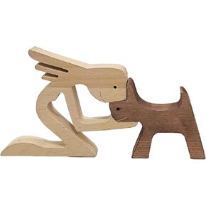 1PCS Women Dog Figurines Handmade Wooden Statue Home Decor Wooden Sculpture Dog Memorial Gifts for Dog Lovers House Warming Gifts Ideas Art Decor Living Room Office Bedroom