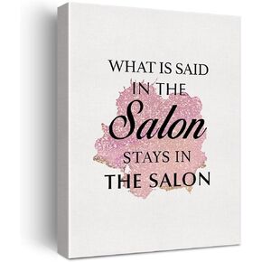 LEXSIVO Pink Salon Modern Print Canvas Wall Art Home Decor What is Said in the Salon Stays in the Salon Painting 12x15 Canvas Poster Framed Ready to Hang