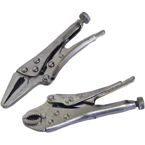 Grip 2 pc Mini Locking Pliers - Heat Treated Steel - Nickel Plated - Locking Plier/Long Nose Locking Plier - Intricate Repairs - Home, Garage, Workshop