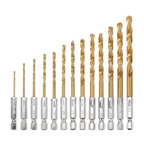 Andy's Orchids 13Pcs Drill Bit Set, HSS High Speed Steel Titanium Coated Drill Bit Set 1/4 Hex Shank 1.5mm-6.5mm Hexagonal Handle Twist Drill
