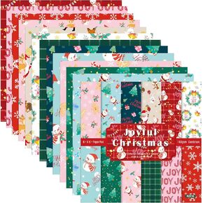 GLKTOPO 24 Sheets Christmas Theme Scrap Paper 6 inches One-Sided Cartoon Snowma Scrapbooking Supplies Set for DIY Album Material Background Junk Journal Decoration Crafts Gift Card Making Art Project
