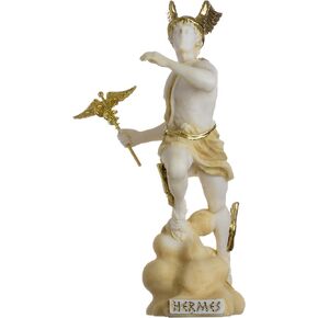 Hermes Mercury God Zeus Son Roman Statue Alabaster Gold Tone 6.69"