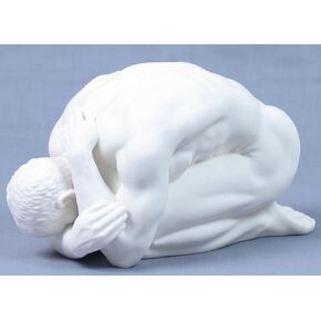 US 8.25" White Porcelain Nude Man Kneeling and Bowed Figurine, Matt