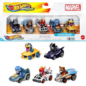 Hot Wheels RacerVerse, Set of 5 Die-Cast Marvel Toy Cars Optimized for Hot Wheels Track Performance with Popular Marvel Characters as Drivers, Gift for Kids & Collectors