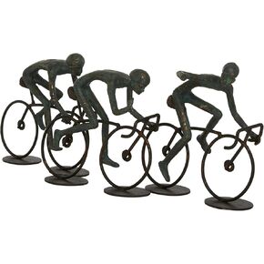 Deco 79 Polystone People Decorative Sculpture Home Decor Statue with Bike, Accent Figurine 20" x 5" x 8", Bronze
