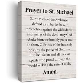 Motivational Wall Art Decor Prayer to St Michael Christian Prayer Canvas Print Farmhouse Framed Painting for Home Office Wall & Tabletop Decor