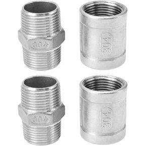 4 Pcs 3/4 Inch to 3/4 Inch Female & Male BSP Thread Coupling 304 Stainless Steel Hex Coupling Connector Thread Pipe Fitting Kit for Pipe Connecting Conversion