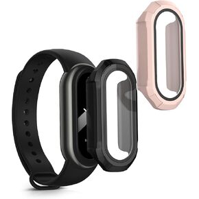 kwmobile Case Compatible with Xiaomi Mi Band 8 Case - 2X TPU Silicone Fitness Tracker Cover - Black/Silver