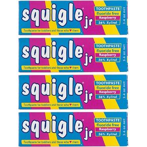 Squigle Jr Toothpaste (for Infants, Toddlers), Travel Toothpaste, Prevents Cavities, Canker Sores, Chapped Lips. Soothes, Protects Dry Mouths. Stops Tooth Sensitivity, No SLS - 4 Pack