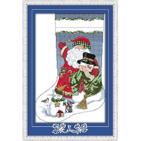 CaptainCrafts New Cross Stitch Kits Patterns Embroidery Kit - Christmas Stockings, Snow View (Stamped)