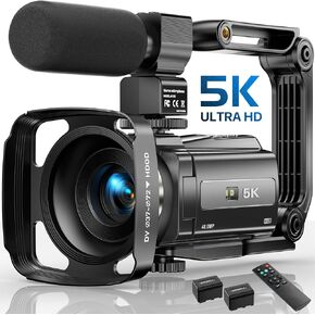 5K Video Camera Camcorder, UHD 48MP Wifi IR Night Vision Vlogging Camera for YouTube, 16X Digital Zoom Touch Screen Vlog Camera with External Microphone, Lens Hood, Stabilizer, Remote, 2 Batteries